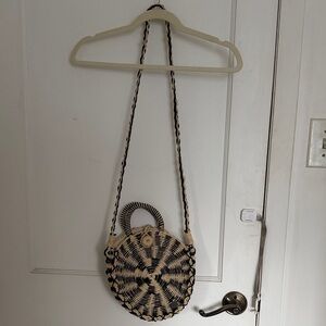 Billabong Black and Cream Crossbody straw Bag